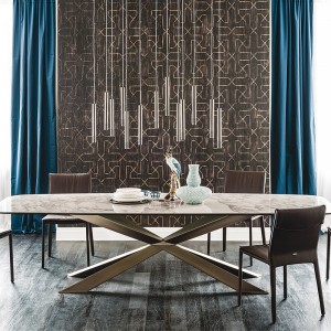 Designs italiens des jambes métalliques longues modernes rectangulaires en pierre fritté table 10 places