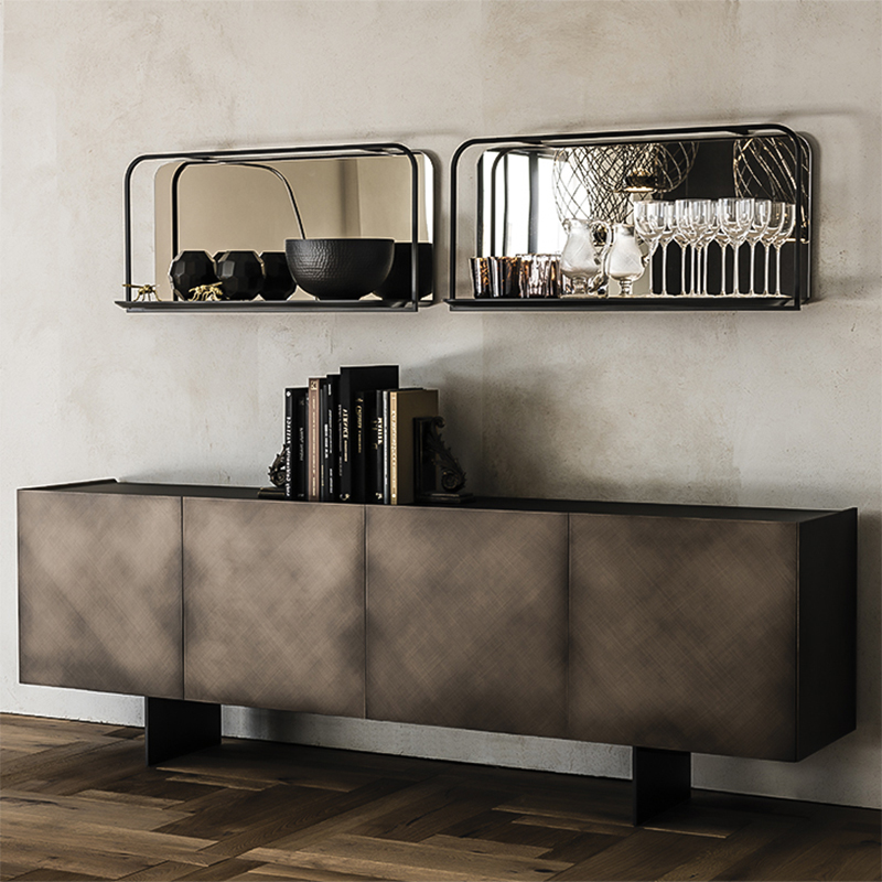Designer italien rétro Gold Metal Credenza Extra Long Bookboard Cabinet Luxury