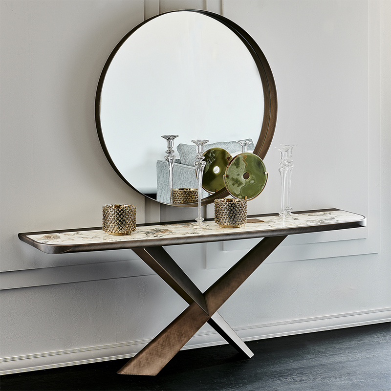 Italien X Fonctiones en acier inoxydable Base de luxe moderne Console de luxe Armoire en marbre en marbre Table de console avec miroir